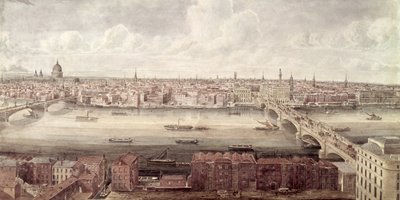 Panoramatický pohled na Londýn při pohledu na sever mezi Southwark Bridge a London Bridge, c.1831 od Gideon Yates